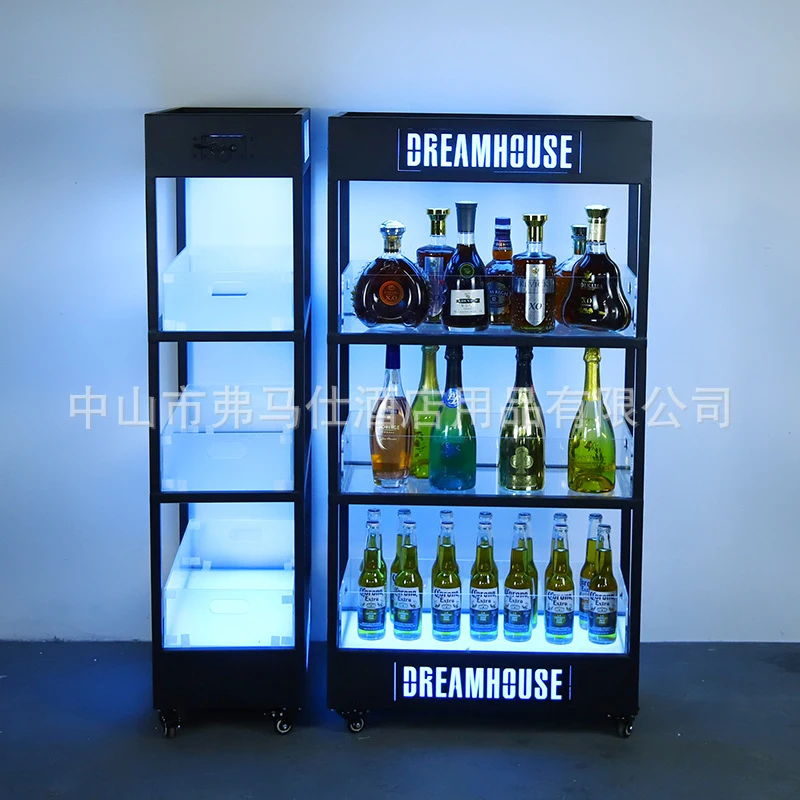 

Factory direct sales from the source factory Bar LED Lighted Wine Cabinet Champagne Beer Mobile Display Cabinet Two Layer Three