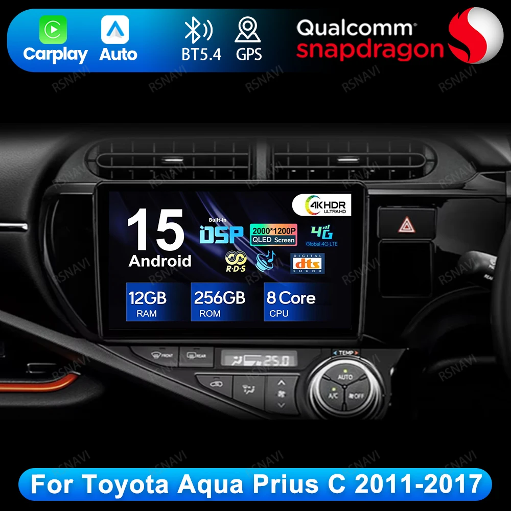 

Android 15 для Toyota Aqua Prius C 2011-2017 QLED навигация 4G LTE Viedo плеер DVD 5G WIFI GPS BT мультимедийное автомобильное радио стерео