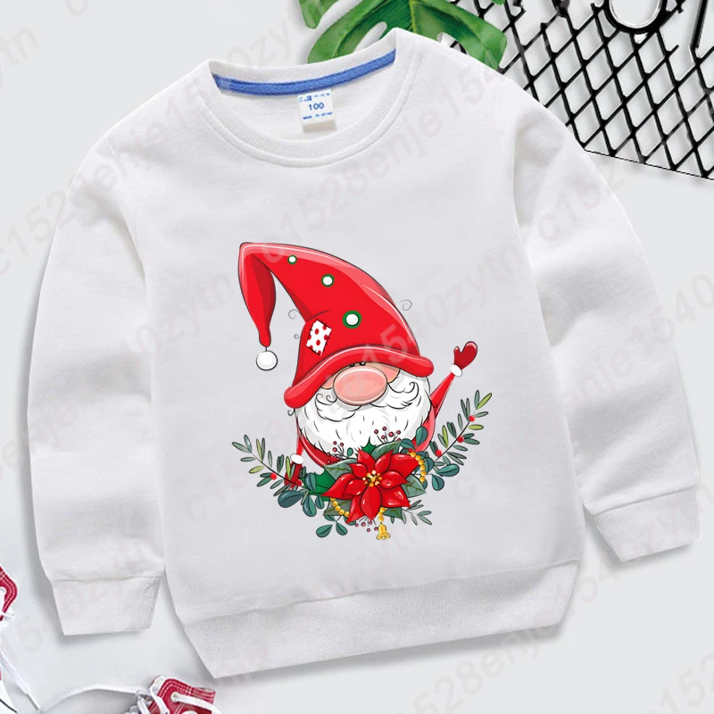 Christmas Gnome Print Pullover Children Fashion Pure Color Round Neck Hoodless Sweatshirt Autumn And Winter Sweatshirt Plus Size