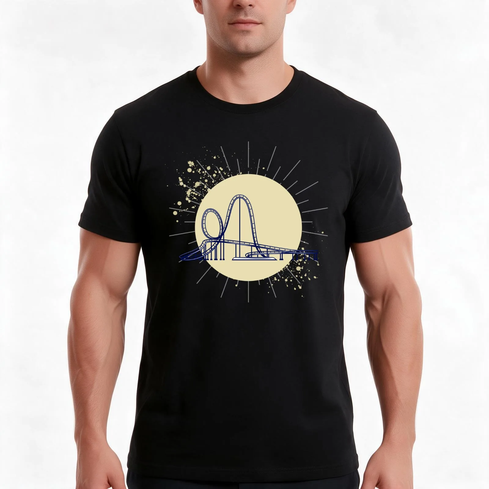Roller Coaster T-Shirt, Summer Casual Cotton Tee, Oversized Streetwear Tops, Vintage Graphic Print, Loose Fit Short Sleeve