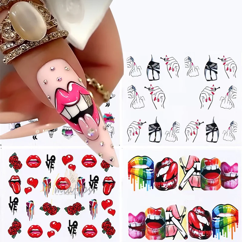 3D  Lips Nail Art Stickers Sexy Hot Lips Girl Slider Self-adhesive Manicure Nail Art Supplies DIY Manicure Accessories