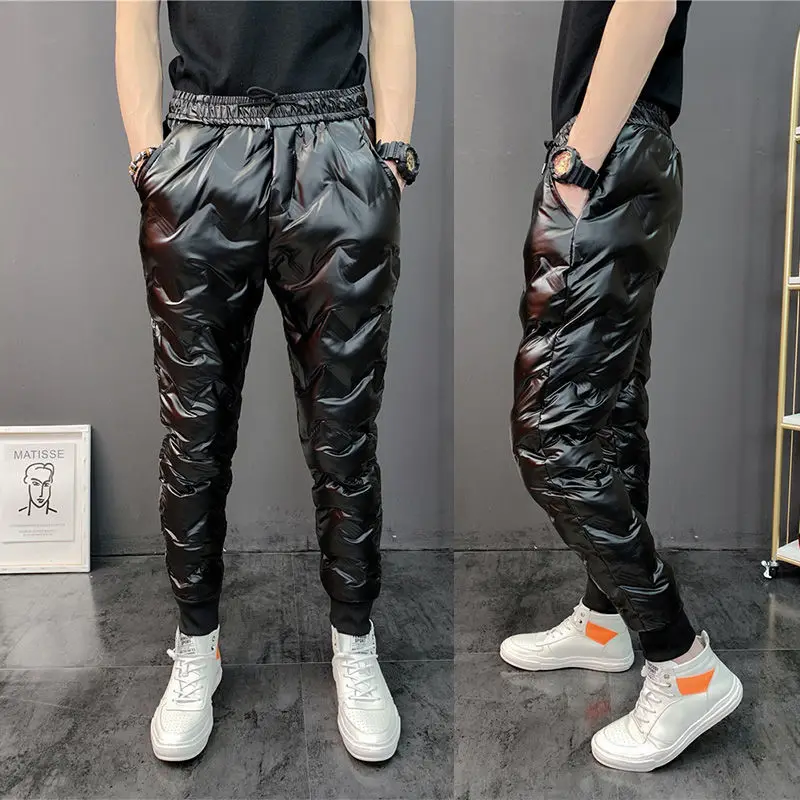 2022 New Men Shiny Winter Down Pant Thick Warm Sweatpants Casual Trousers Slim Outdoor Windproof Waterproof Cotton Pants