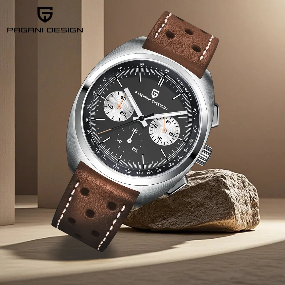 PAGANI DESIGN 1782 men's Watch Luxury Retro Quartz Men's Watch VK63 Movement Sapphire glass Waterproof 39mm leather Men's Watch