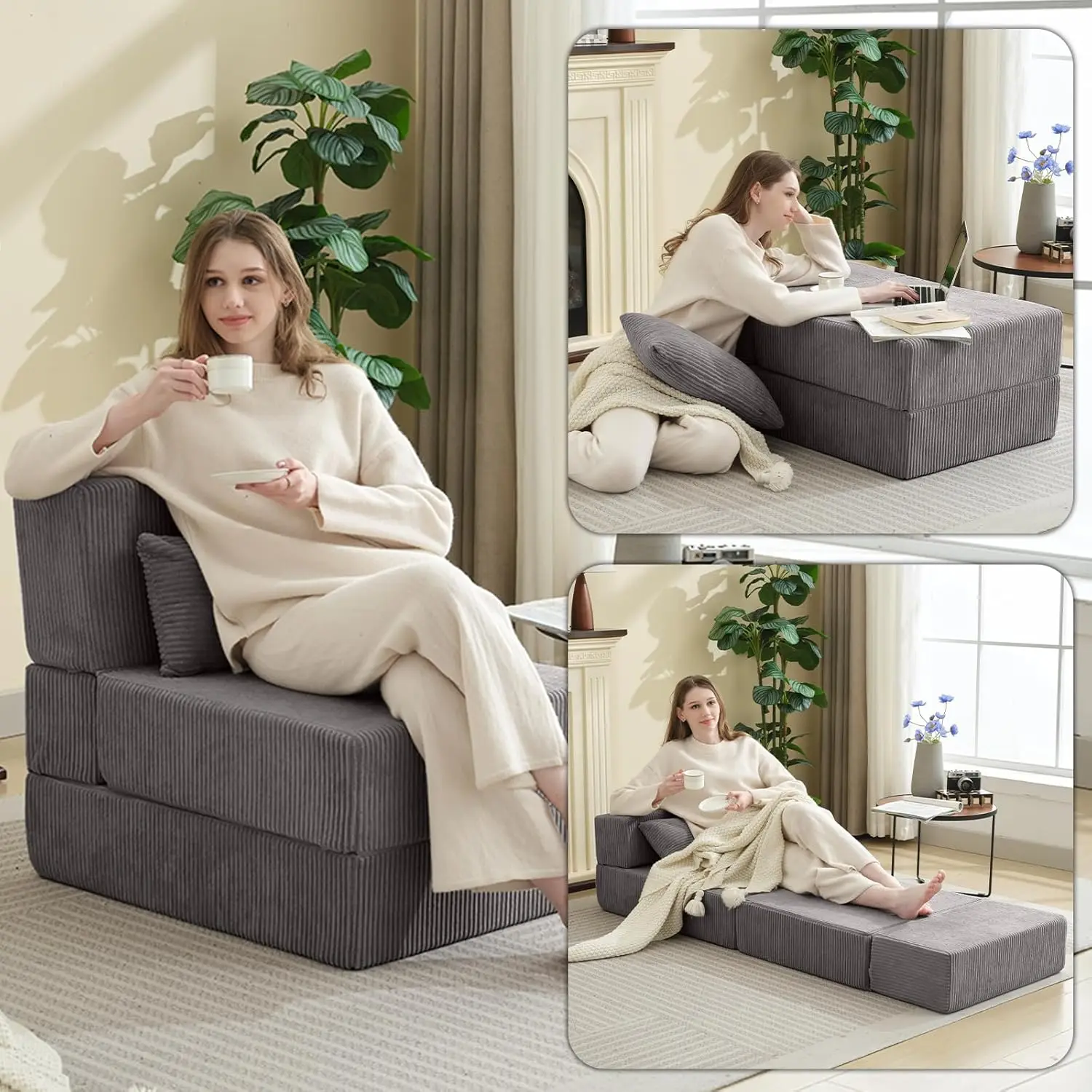 Sofá cama plegable, Convertible, plegable, portátil, con almohada, respaldo ajustable