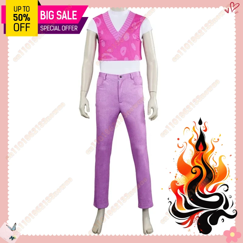 

MINISO Kpop Demon Cosplay Costume Set for Boys - Anime Movie Saja Soda Pop Pink Kawaii Deep V Sexy Sleeveless Vest And Pant