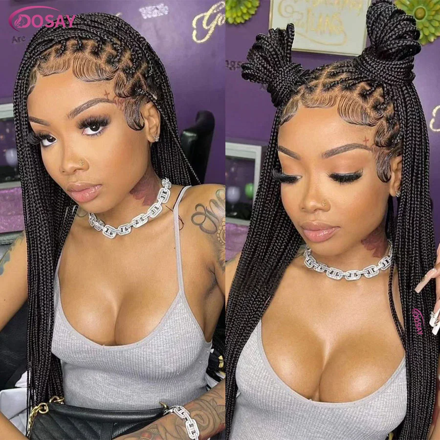 Synthetic Braided Wigs Cornrow Box Braids Wig With Baby Hair knotless Full Lace Goddess Braided Lace Front Wigs For Black Women