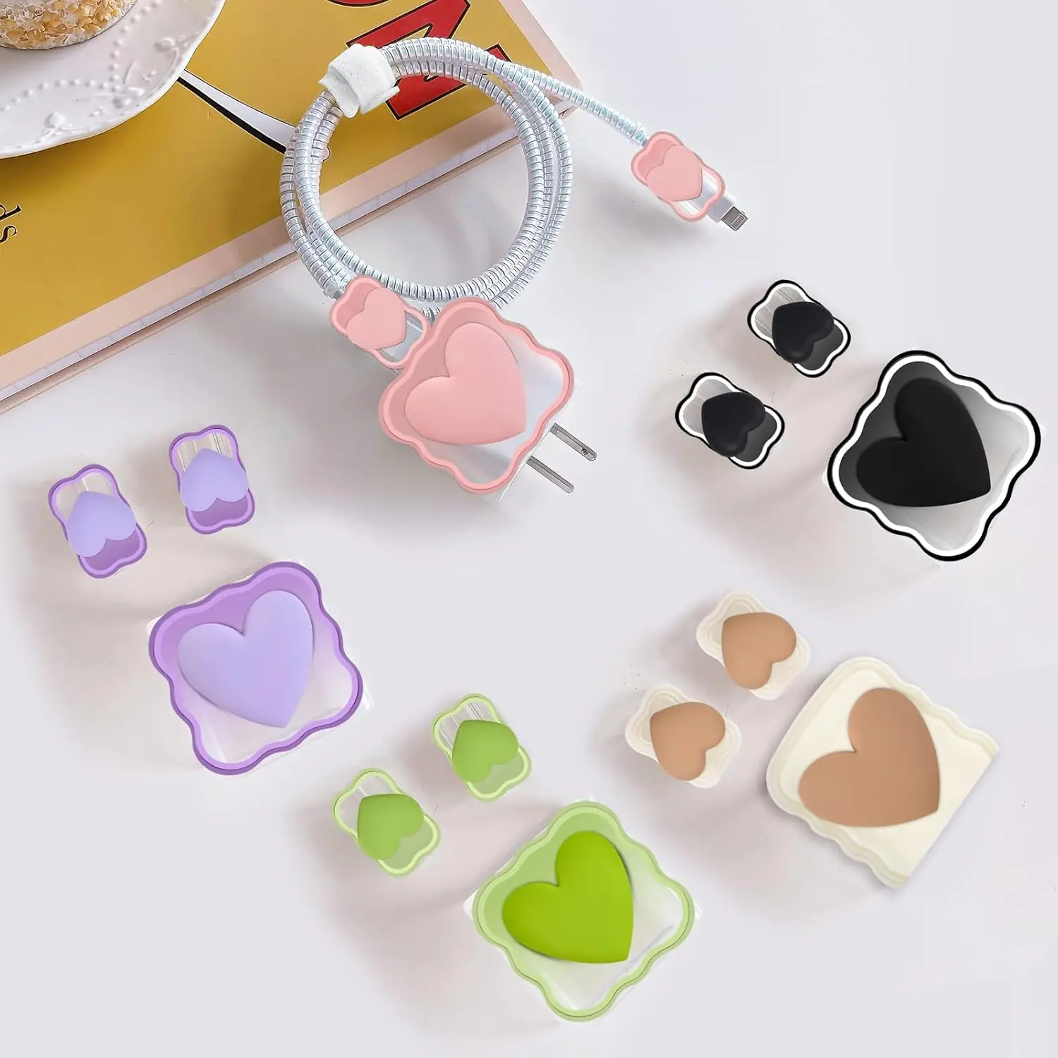 3D Love Heart Silicone Charger Cable Protector Case Storage Bag For iPhone 20W 18W Charging Head Protective Cover Organizer Plug