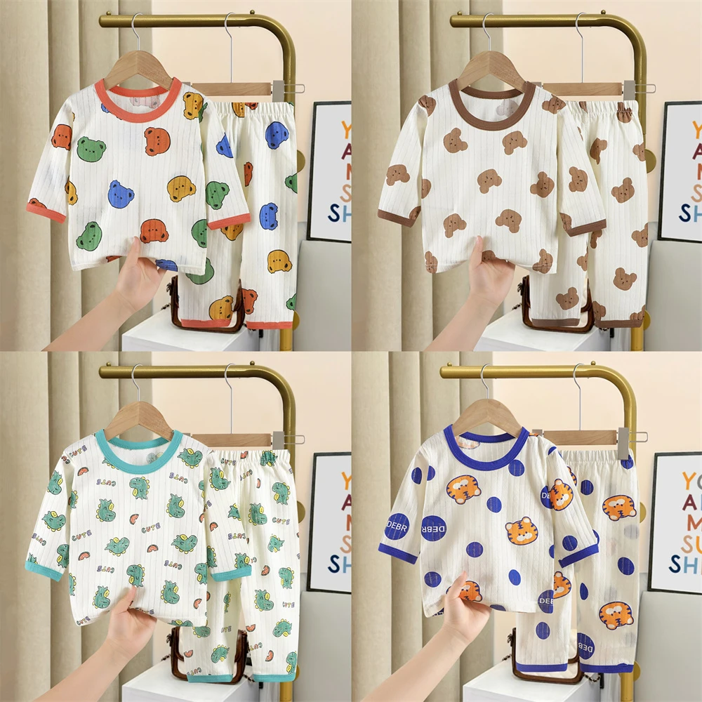 Casual Home Clothes For Child 2025 Spring Summer Thin Pajamas Suit Cartoon Tops+Pants 2 Piece Set Baby Boys Girls Cute Sleepwear