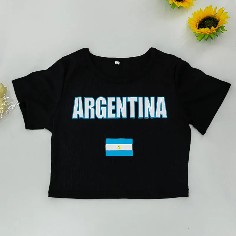 Y2k Aesthetic Women's Leo Messi soccer Argentina Print T-shirt Streetwear Summer Retro Grunge Crop Top Sexy Casual Baby Tees