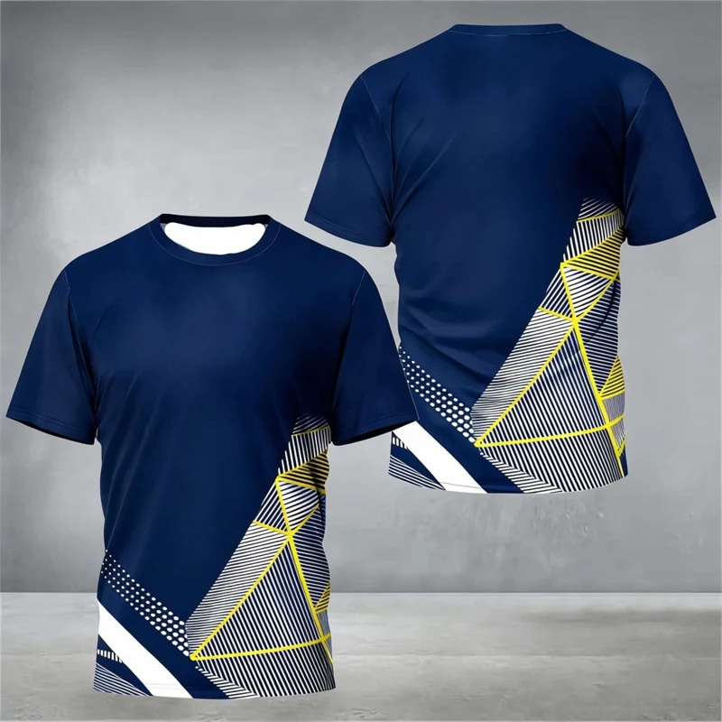 Simple Geometric Graphic Training T Shirt For Men Fashion Outdoor Running Badminton T-shirts Summer Loose Breathable Sports Tees