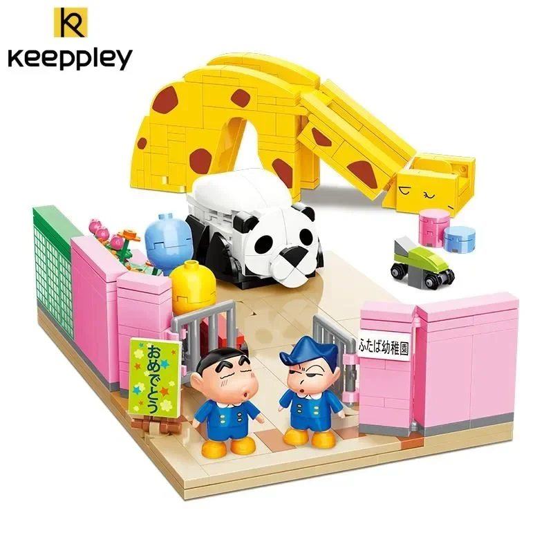 Keeppley Classic Anime Cartoon Crayon Shin-chan Street View Building Blocks House Cat Bus Xiaoxin\'s Room Bricks Sets Kids Toys
