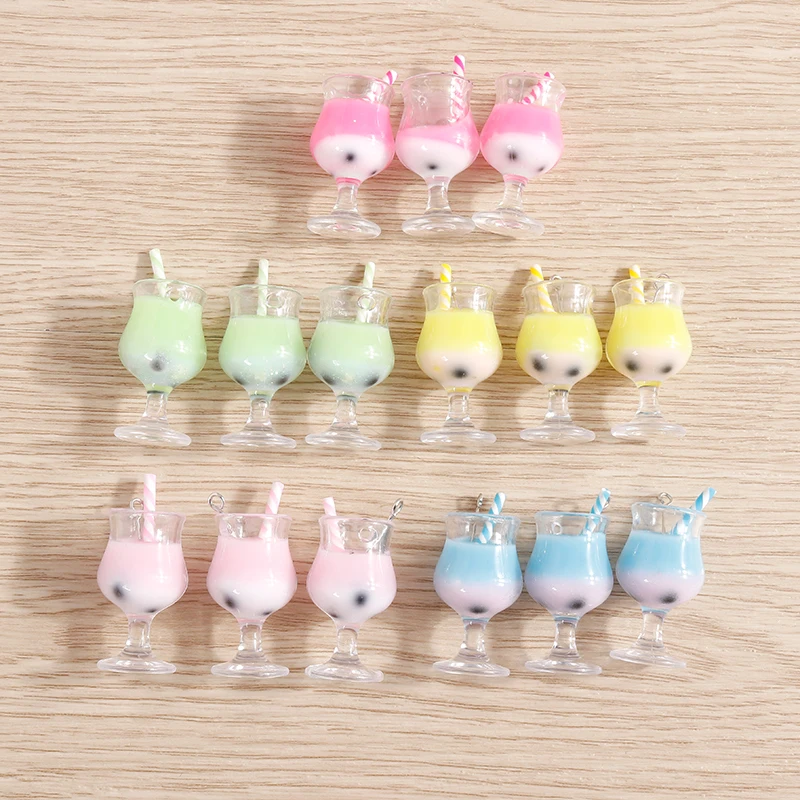 10pcs 16x33mm Cute Drink Charms Resin Summer Milk Tea Cup Charms Pendants for Jewelry Making Earrings Necklace DIY Crafts Supply