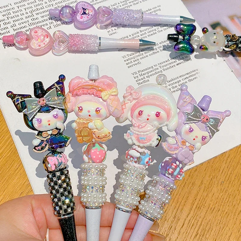 Sanrio Hello Kitty Gel Pen Crystal Diamond Cartoon My Melody Beaded Pen Cute Girly Heart Kawaii Kuromi Learning Stationery