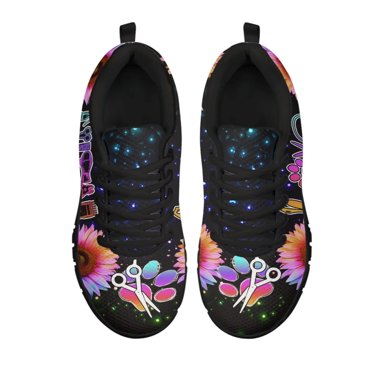 Instantarts Dames Platte Veterschoenen Nieuw Kapperpatroon Dames Casual Sneakers Zonnebloemprint Outdoor Antislip Sport Zapatos