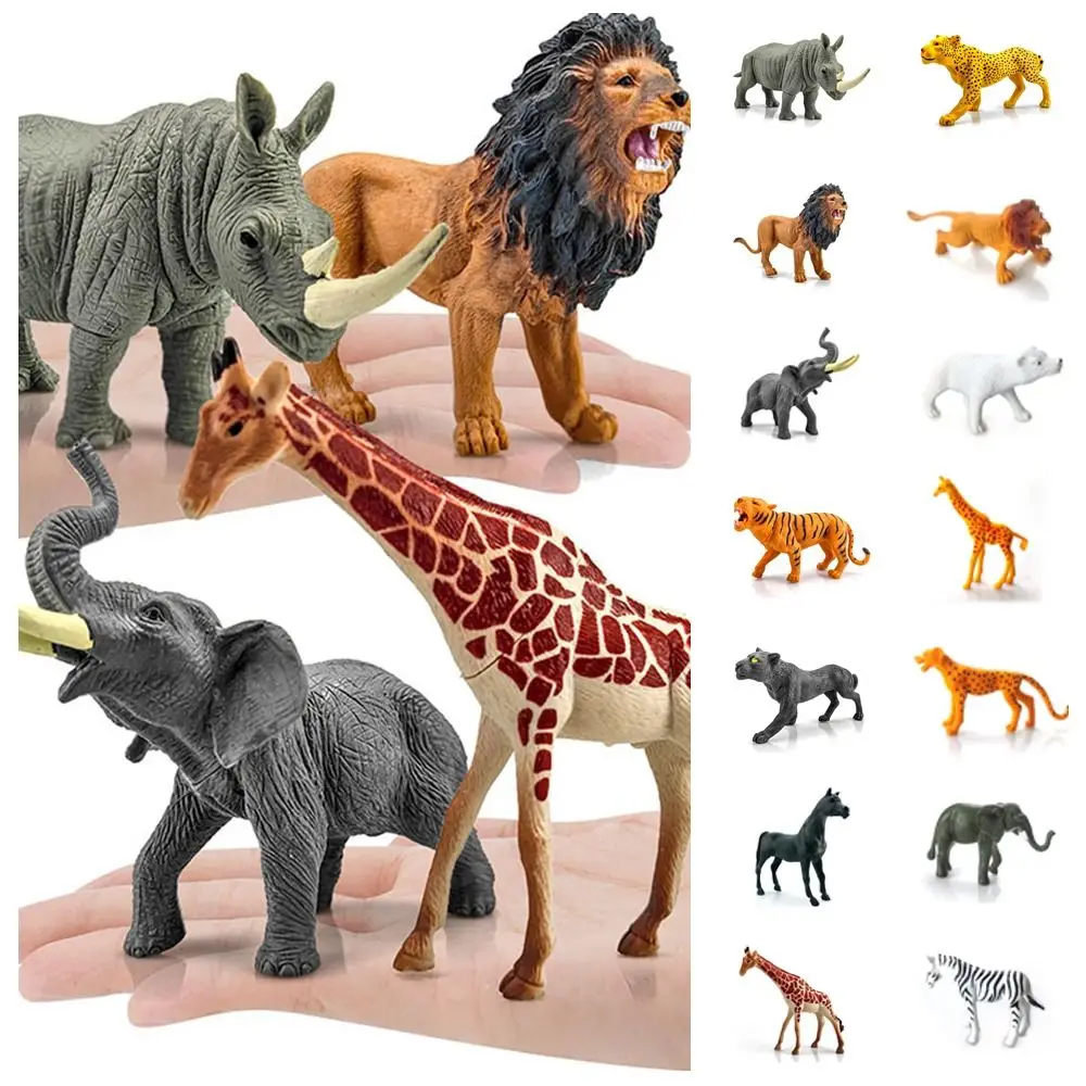 Artificial Jungle Wild Animal Model Rhinoceros Panther Realistic Tiger Toy Giraffe Horse Mini Elephant Model Photography Props