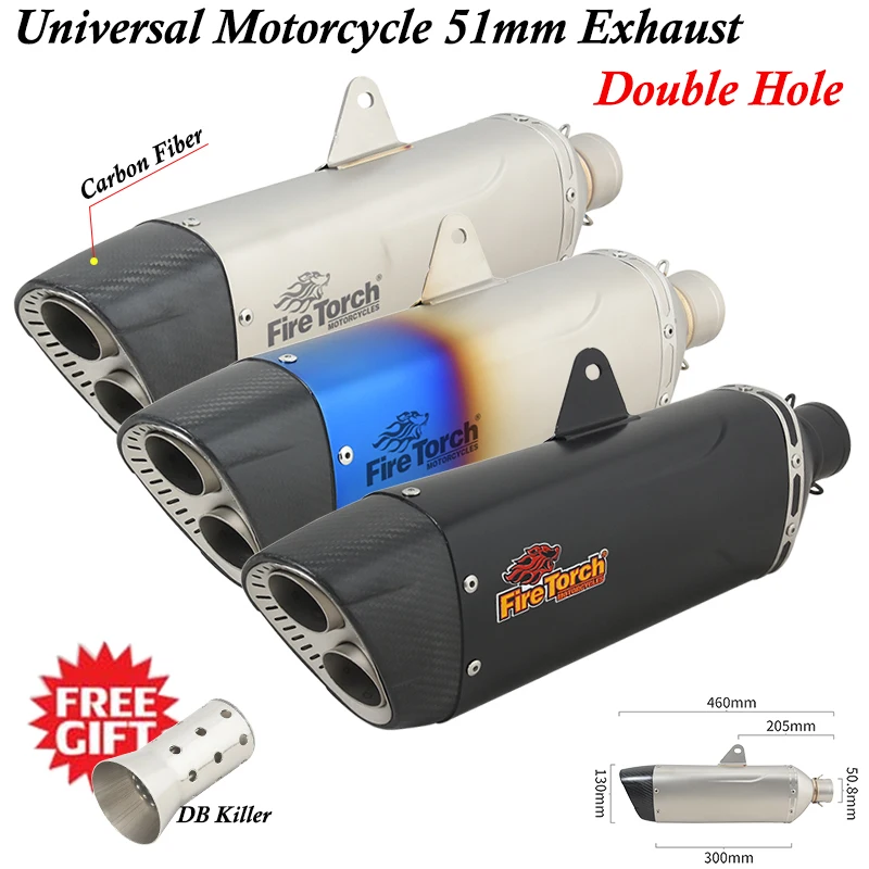 

Universal Motorcycle Double Hole 51mm Carbon Fiber Exhaust Pipe Silencer Escape For KTM790 Z900 CBR650 MT09 R1 Muffler DB Killer