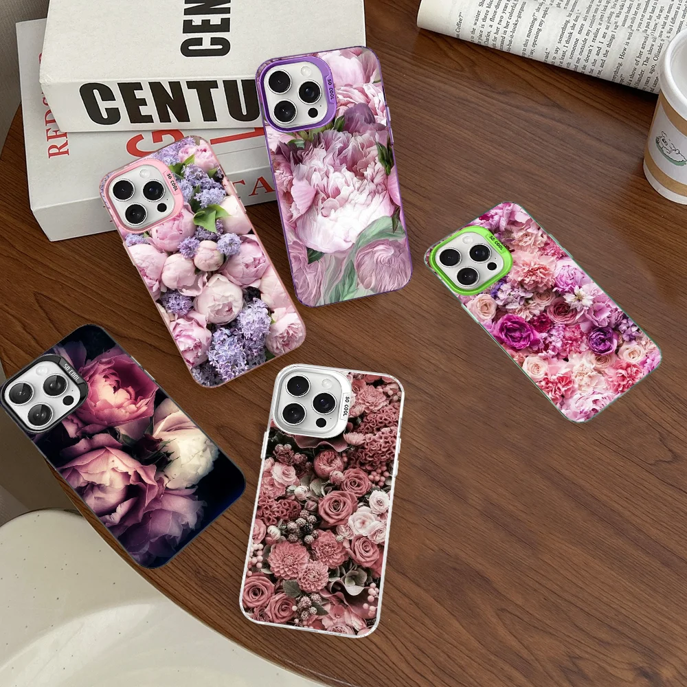 

Pink Purple Peony Flower On The Vase Phone Case For IPhone 16 15 14 13 12 11 Pro Max X XR XSMAX 8 7 Matte Shockproof Back Cover