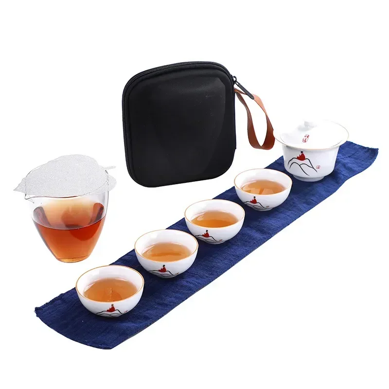 

Китайский кунг-фу, набор чайников, керамический портативный чайник, один горшок, две чашки, уличные дорожные чашки Gaiwan для чайной церемонии