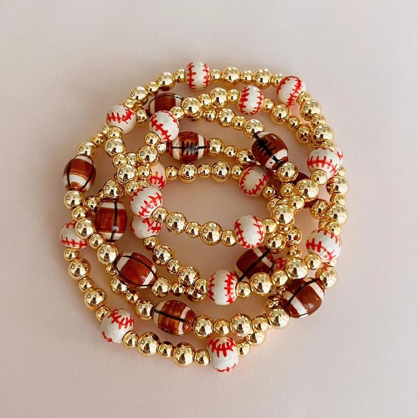 KKBEAD Rugby Baseball Beads Bracelet for Women Fashion Jewelry 18K Waterproof Gold Plated Beads Stretch Bracelets