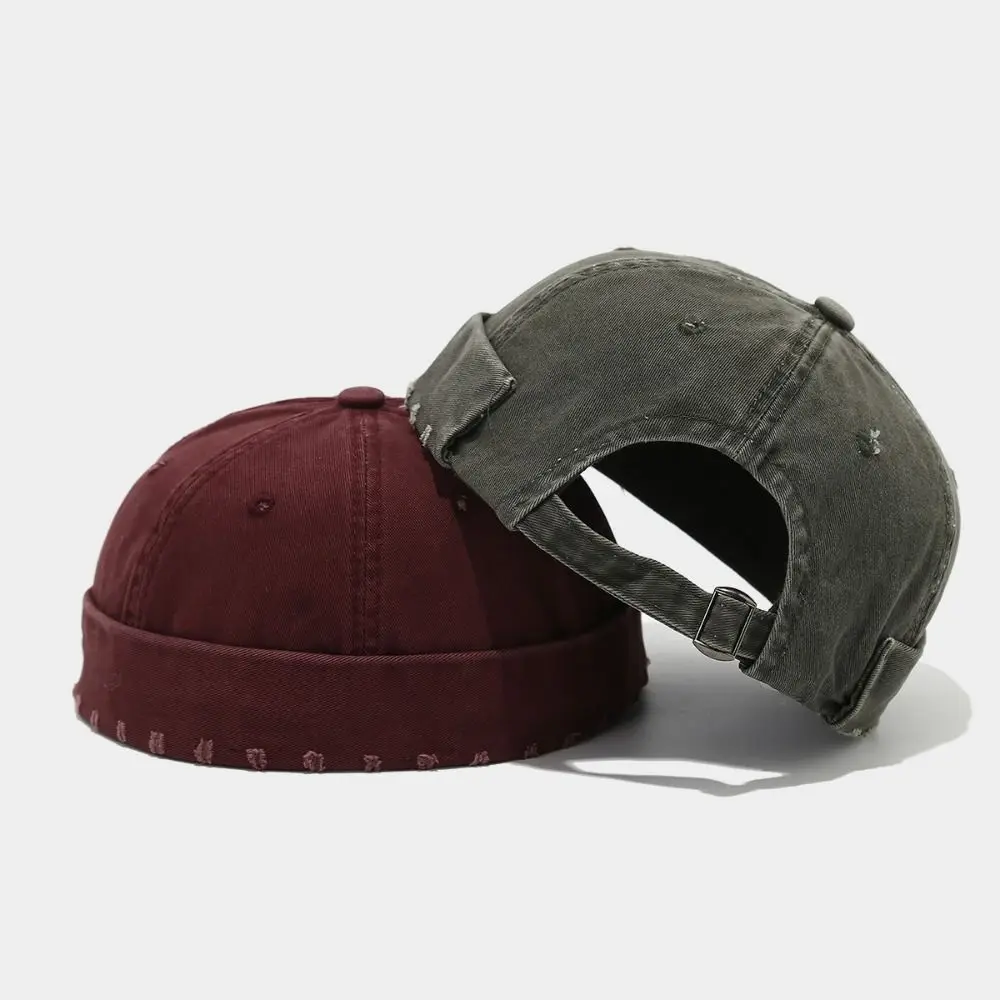 

Vintage Washed Denim Brimless Docker Cap Solid Color Adjustable Vintage Dome Hat Cotton Skullies Cap Boy Girls