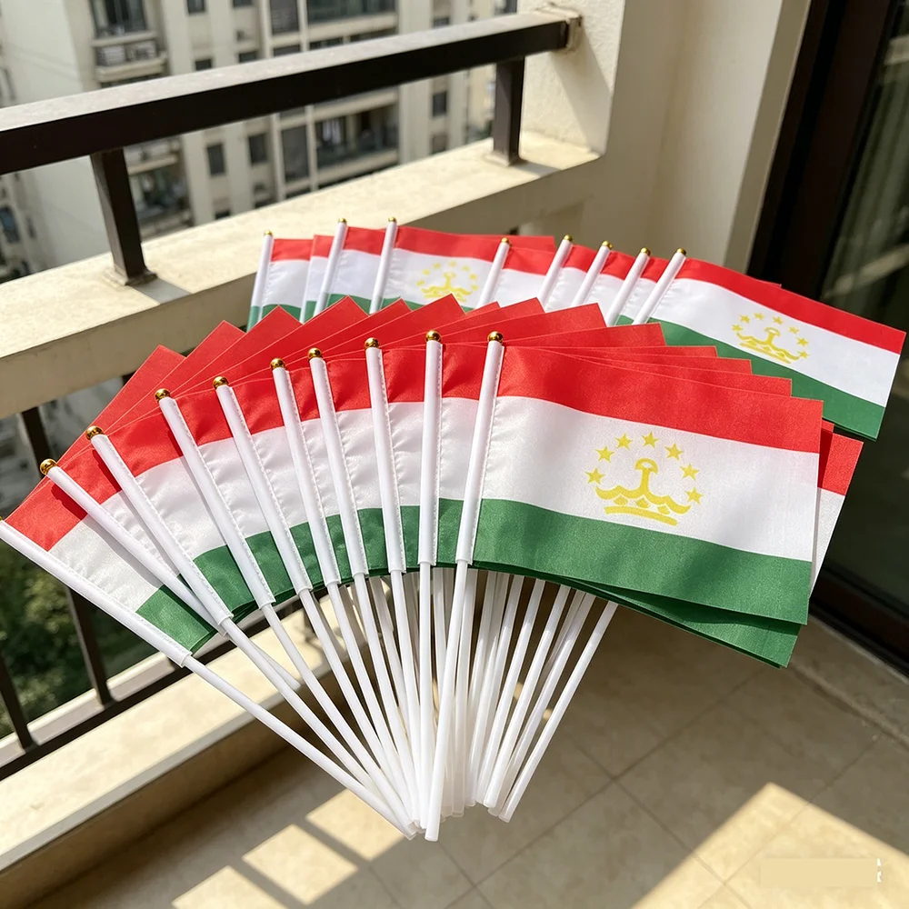 Tajikistan Flag  21*14cm polyester flying flag Tajikistan Hand Waving Flags With plastic pole For Sports Activity decoration