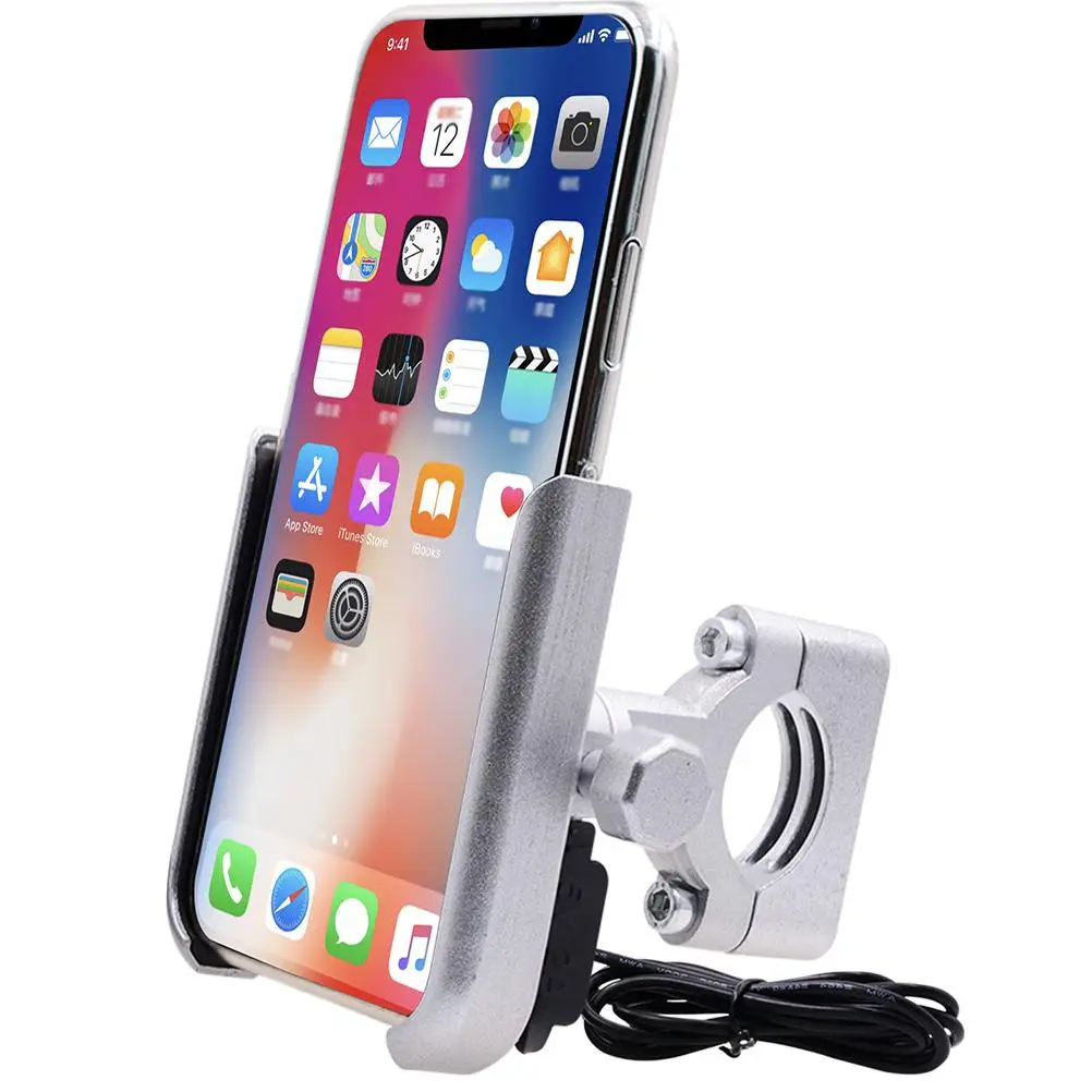 

Aluminum Alloy Phone Holder Motorcycle Fast Charging 5V 21A Bike Handlebar Mount Cell Stand Universal Bracket Navigator Stable