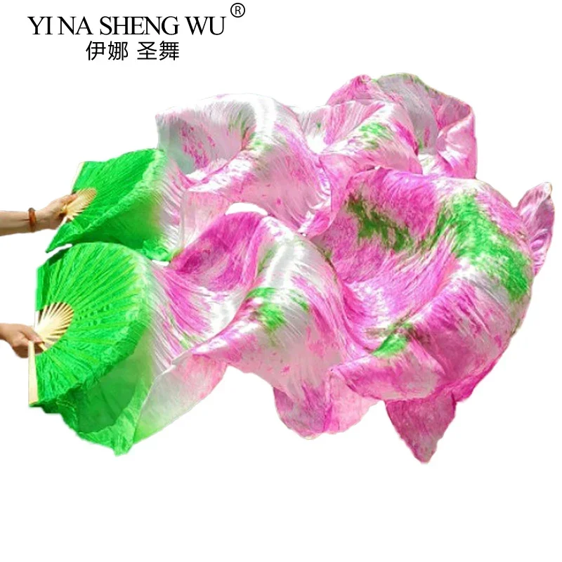 

Веер из настоящего шелка для танца живота, 1 пара/1 шт., длинные веера для правой руки, шелковый веер ручной работы с принтом тай-дай, современный танец, настраиваемый веер