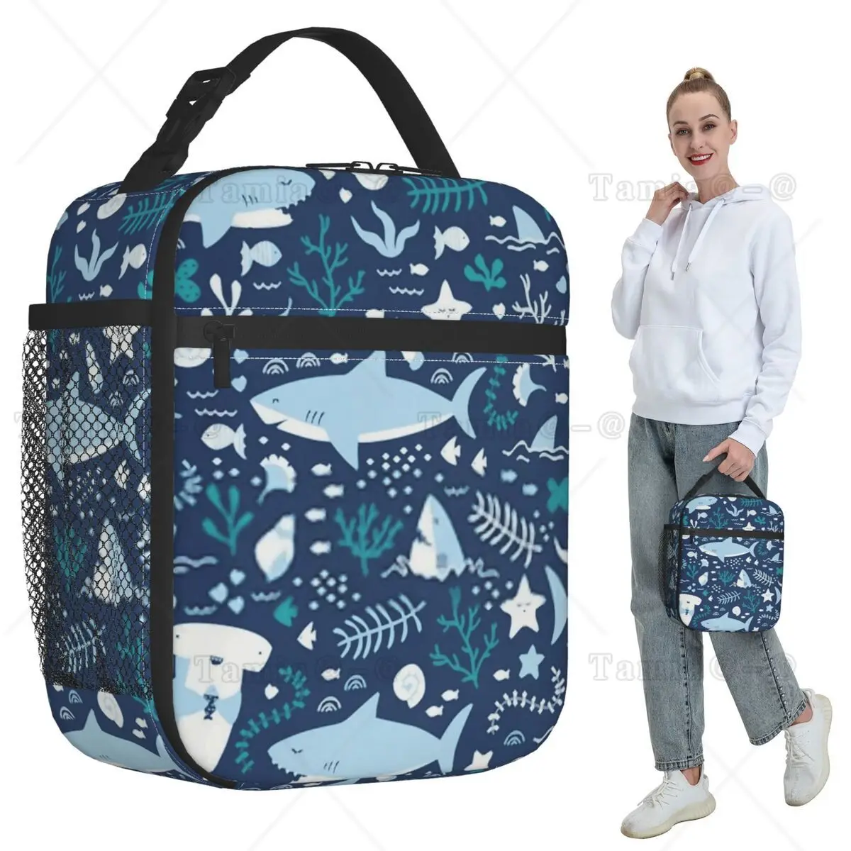 Cartoon Great White Shark Insulated Lunch Bag for Kids School Cooler Thermal Food Box Tote Portable Lunch Boxes Container