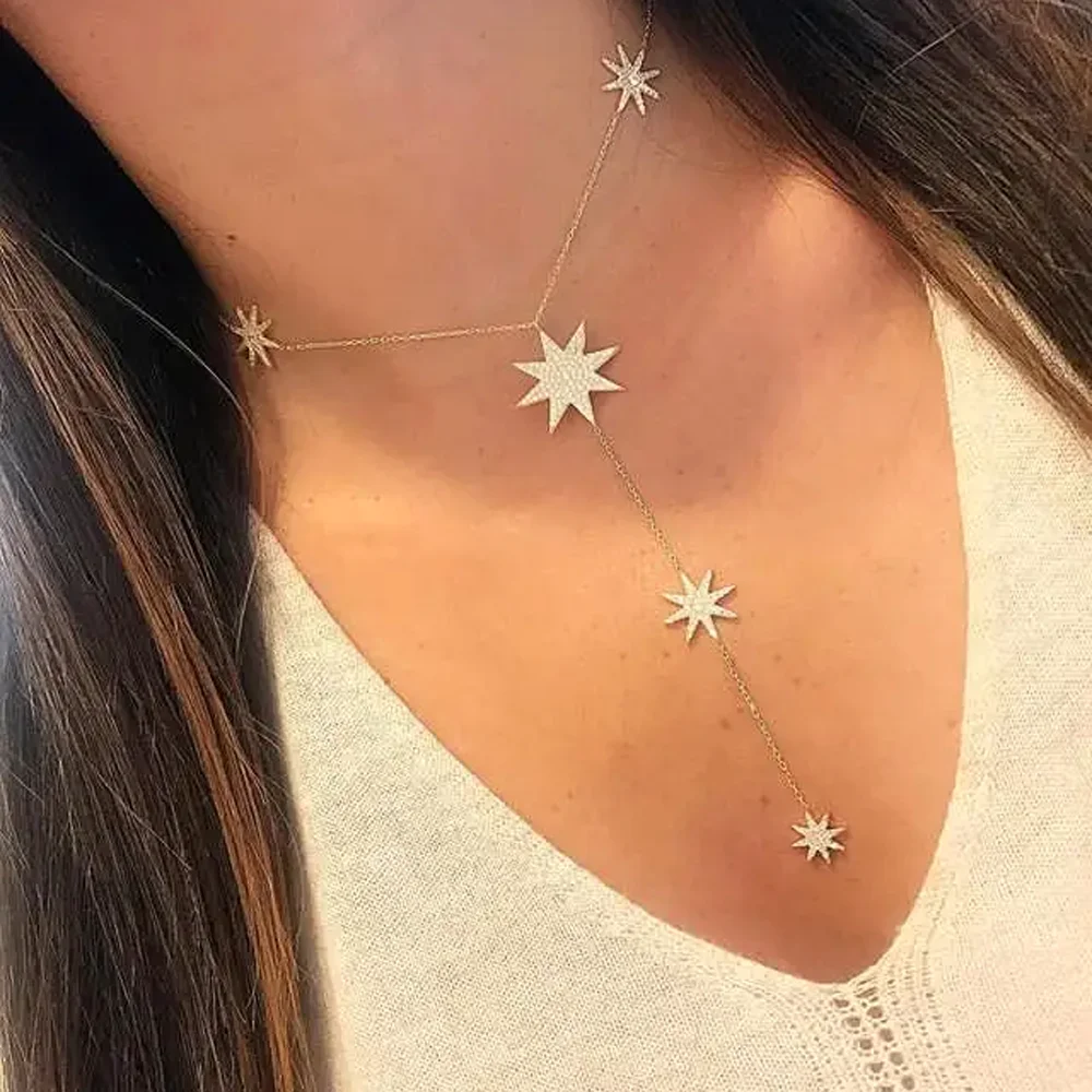 Trendy New Northstar Collier Collares Delicate Hexagram long bar pendent necklace Charm Chain Jewelry Accessories For Women