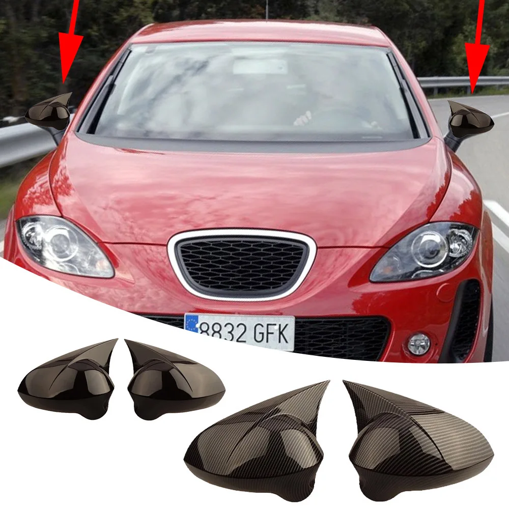 OX Horn Styling Gloss Black Carbon Wing Side Mirror Cover Car Rearview Mirror Caps For Seat Leon FR MK2 1P 2009 2010 2011 2012