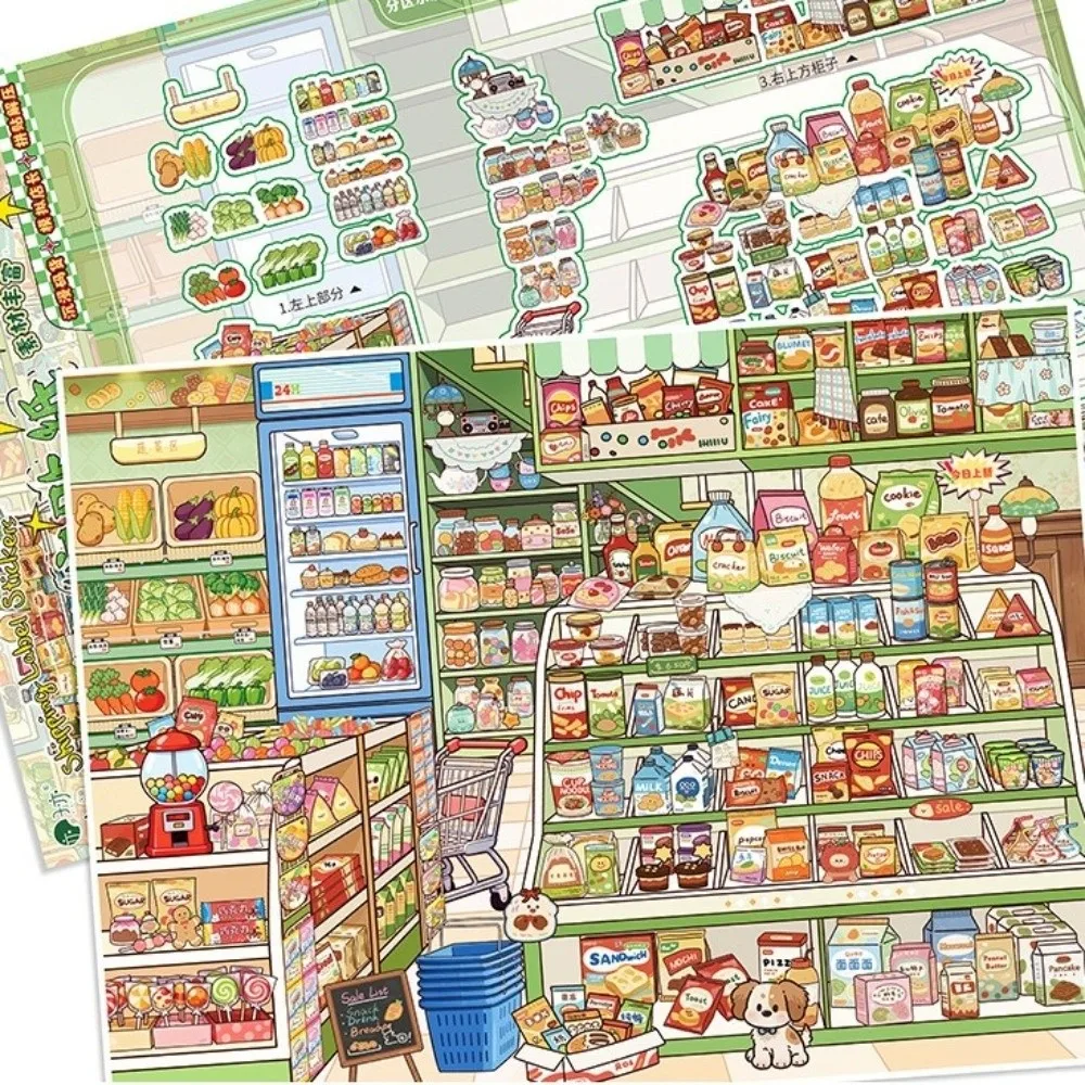 New Shop Theme 3D Scene Stickers PET Large Size Pocket Sticker Die Cut Clothing Snack Stores Stacking Stickers Children Gifts