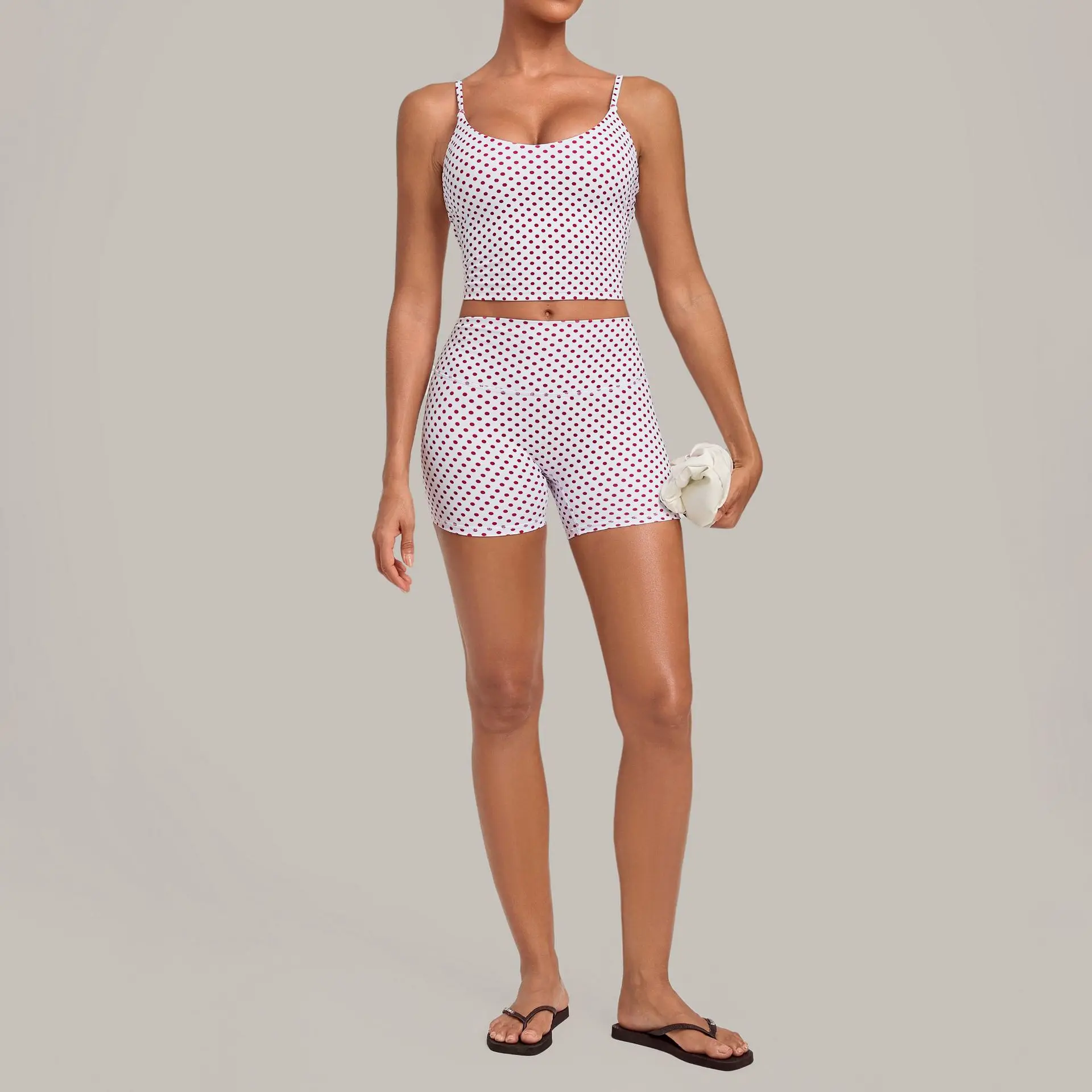Vintage Print Women Yoga Sets Cami Top + High-waisted Back V Shorts Tight-fit Striped High-stretch Pilates Gym Workout Outfit