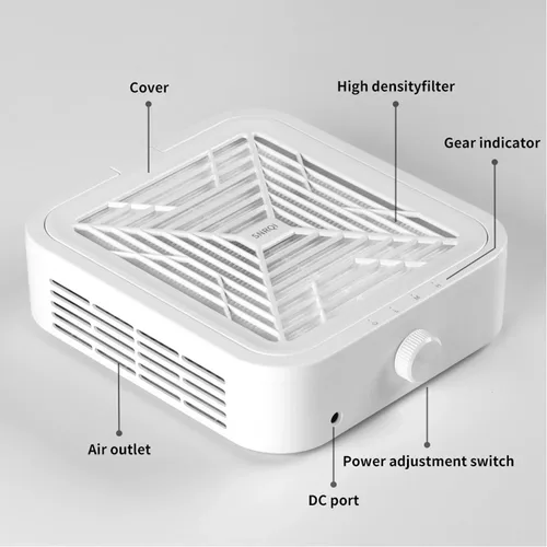 Imagen 2 del producto Removedor de polvo de uñas sin escobillas de turbina, aspirador de uñas de 120W de succión fuerte para manicura con filtro extraíble, velocidad ajustable
