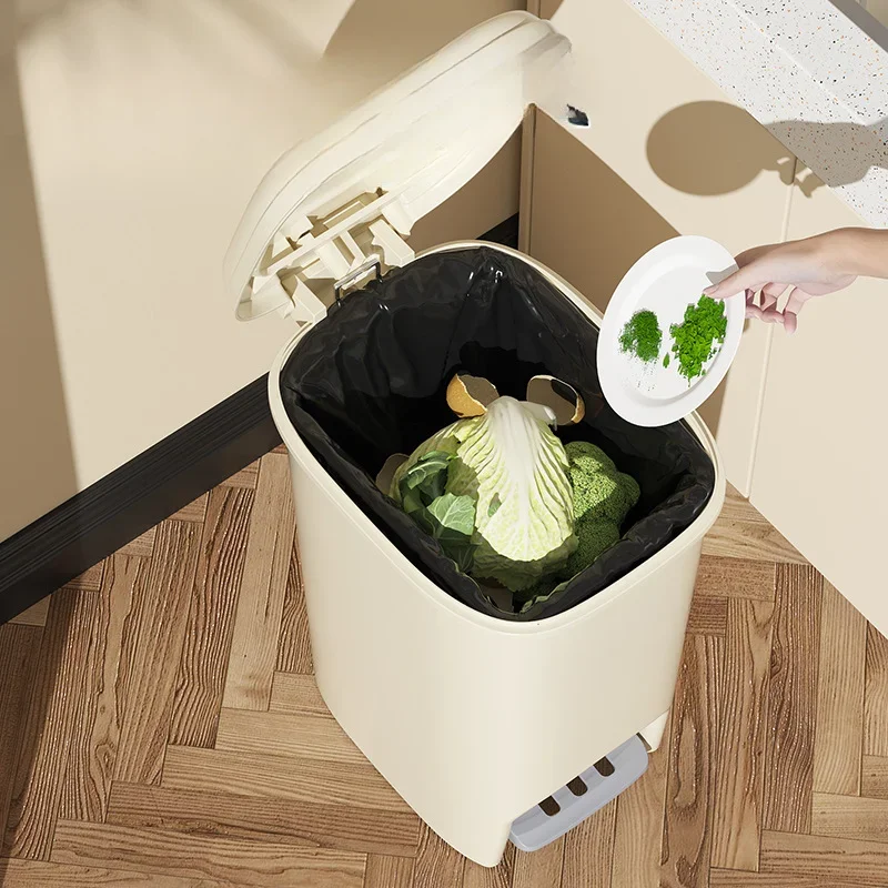 Household High-value Trash Can Light Luxury with Lid Foot Operated Bathroom Living Room Kitchen Large Capacity Butter Trash Can