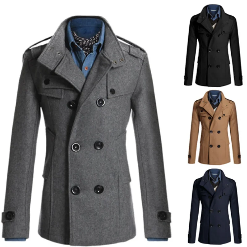 

Tilorraine Autumn and winter woolen coat medium and long woolen windbreaker double breasted thickened men coat trench coat men