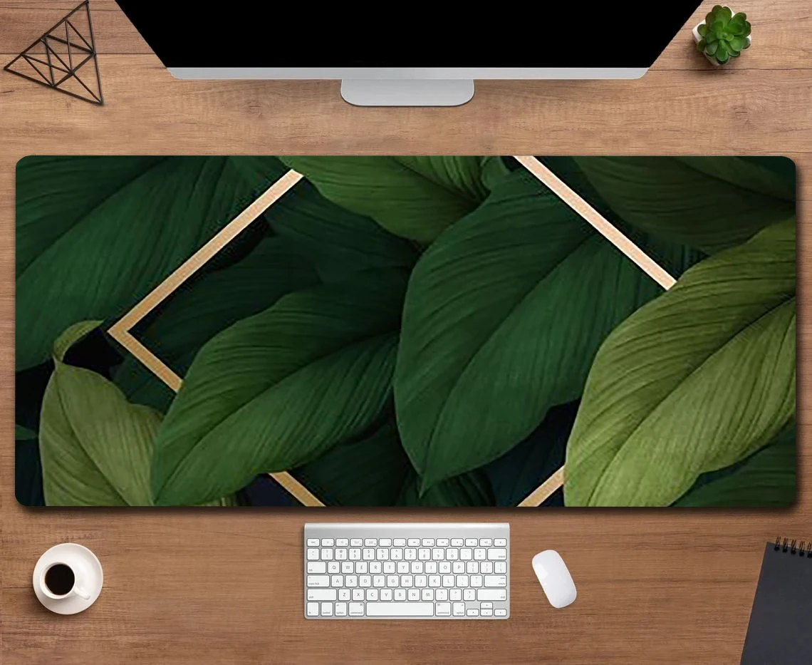 

Leaf with Golden Geometric Frame Design Large Size Anti-slip Rubber Mouse pad Computer Gaming accessories Keyboard Desktop Decor