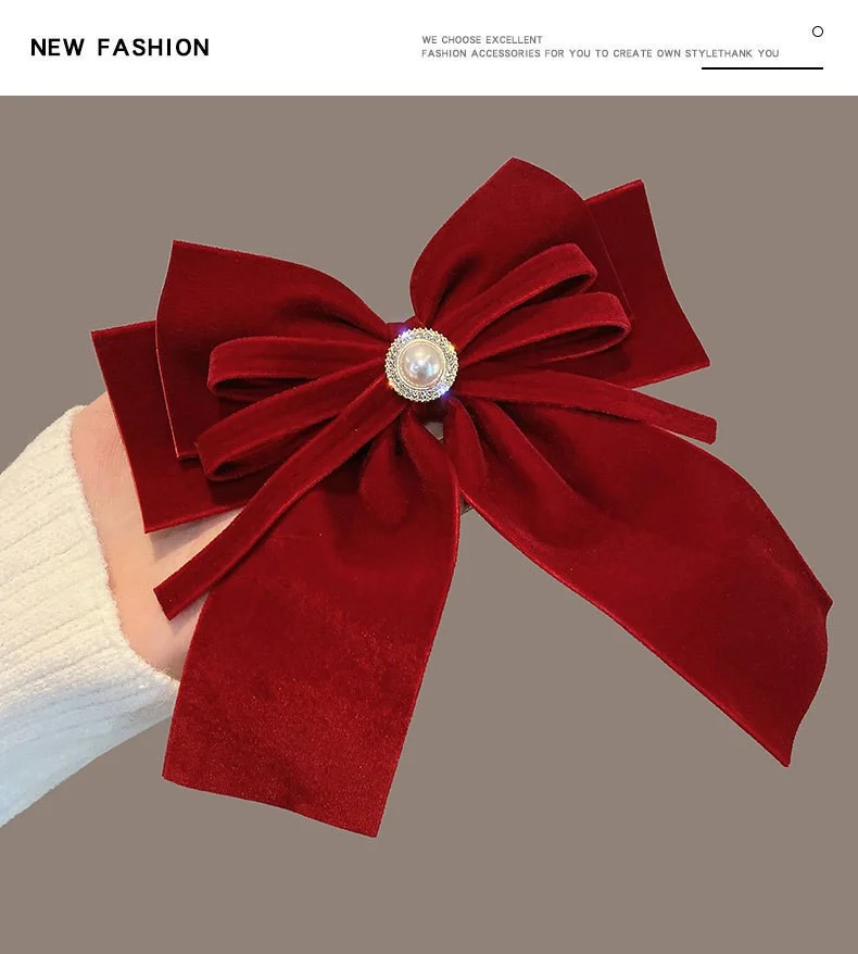Elegant Vintage Velvet Bow Pearl Hairpins with Fabric Alloy Clips for Girls Ponytail Barrette Headwear Accessories image 4