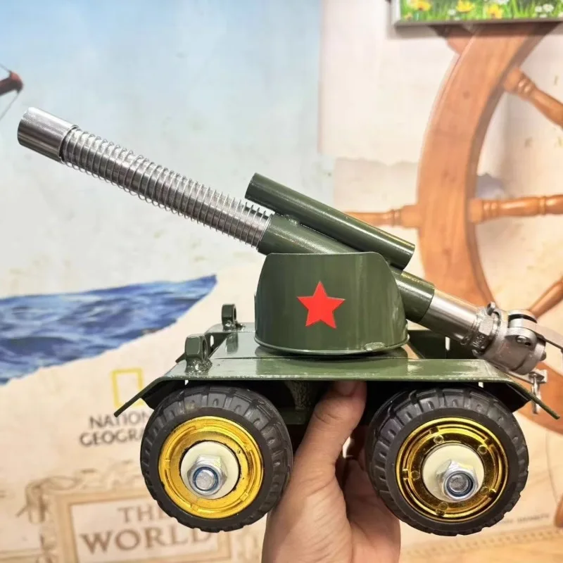 

Military fans exclusive hero model four-wheeled tank cannon hero model handmade return chamber shock absorption Italian large