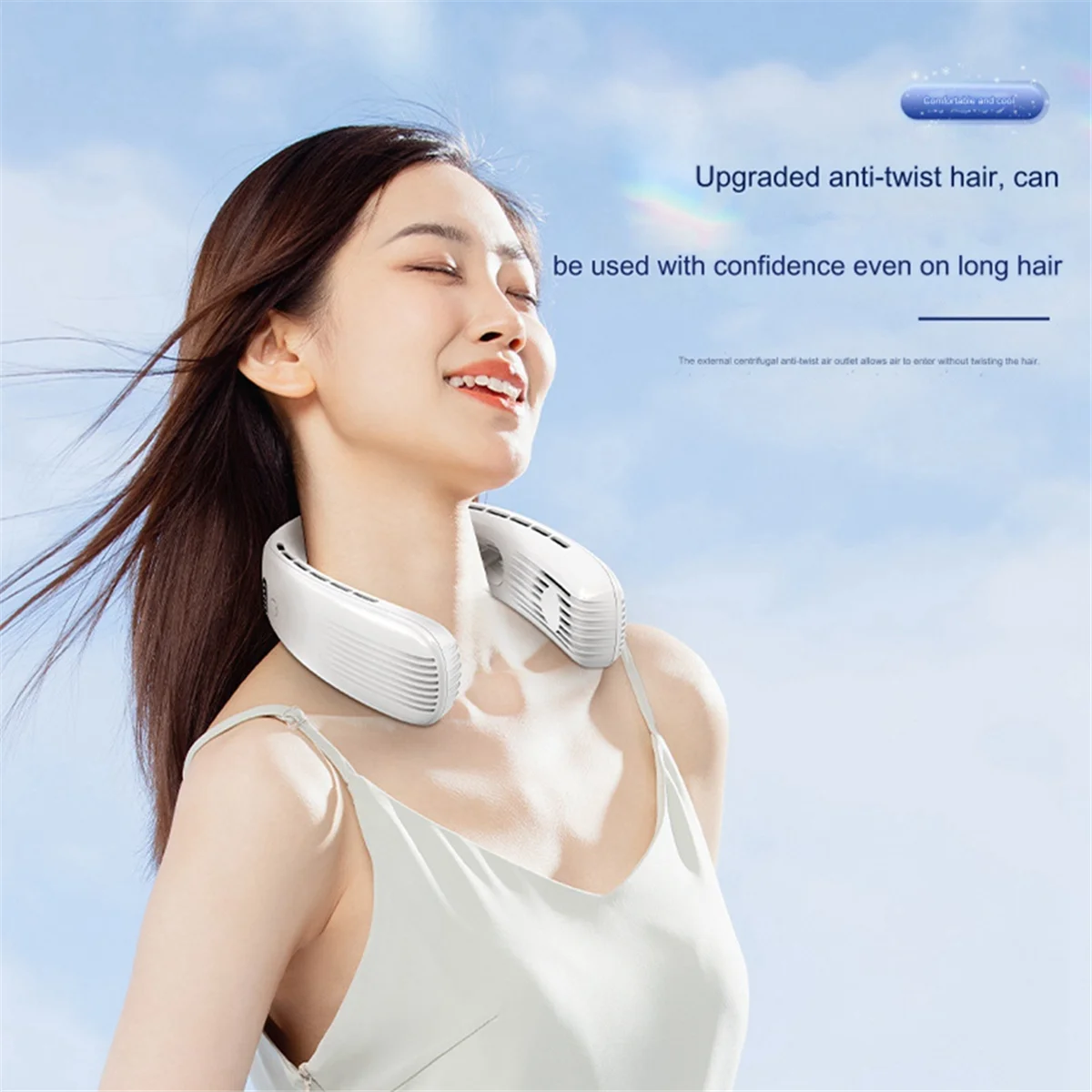 블레이드리스 넥 팬, USB 리프 덜 작동 웨어러블 헤드폰 디자인, 야외 스포츠용 저소음 넥 팬, 흰색