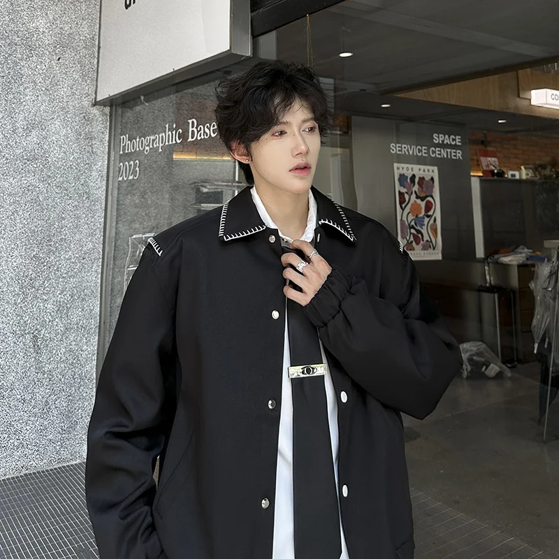 

Spring Autumn American Sle Collar Jaet ort Padded oulder Loose Haome High Quali Couple Sewing Decoration Top