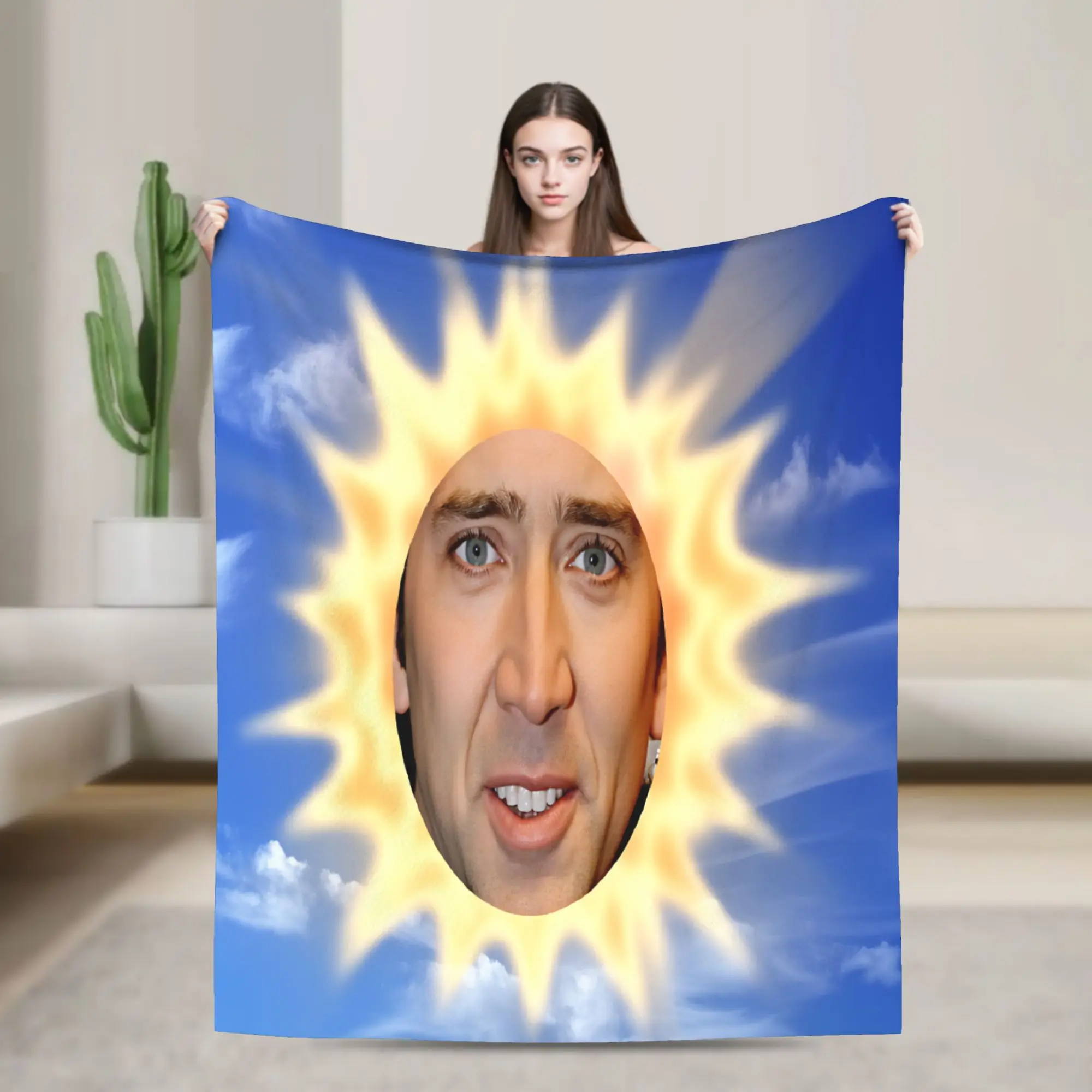 Super Warm Blanket Decorative Nicholas cage Sun Throw Blanket  Flannel Bedspread For Outdoor Fluffy Sofa Bed Cover