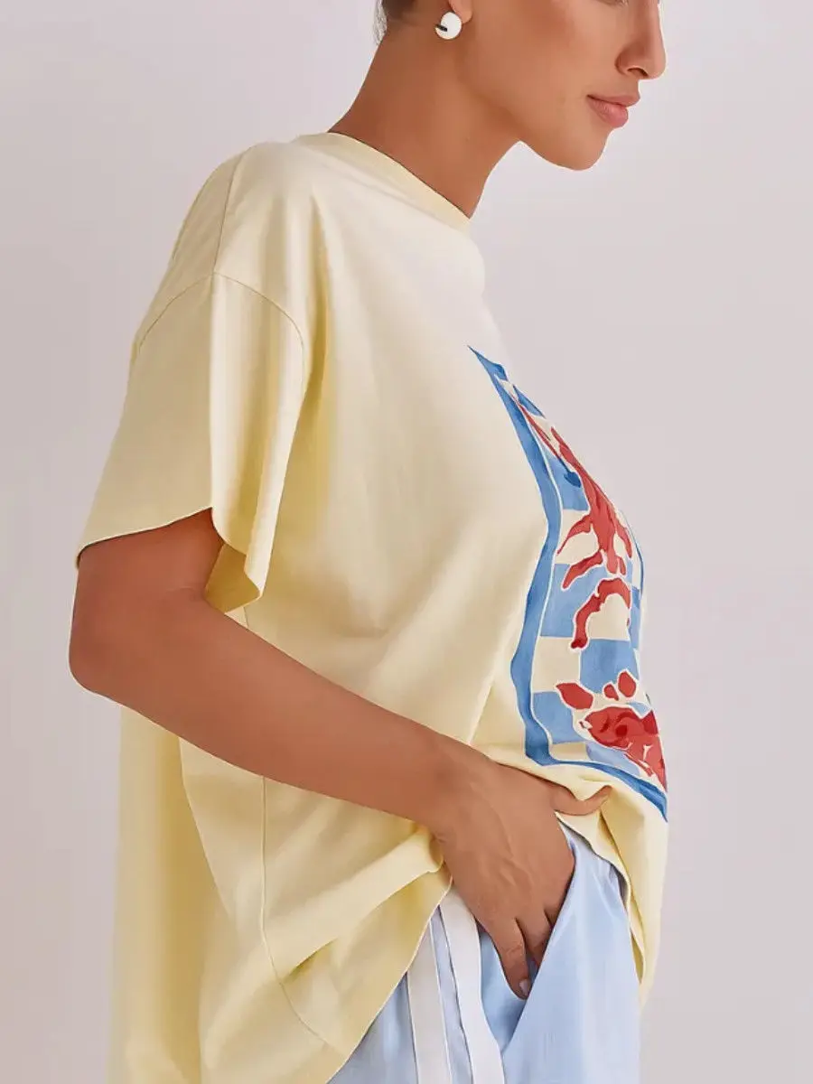 Women's Pure Cotton Cartoon Graphic Short Sleeve T-Shirt