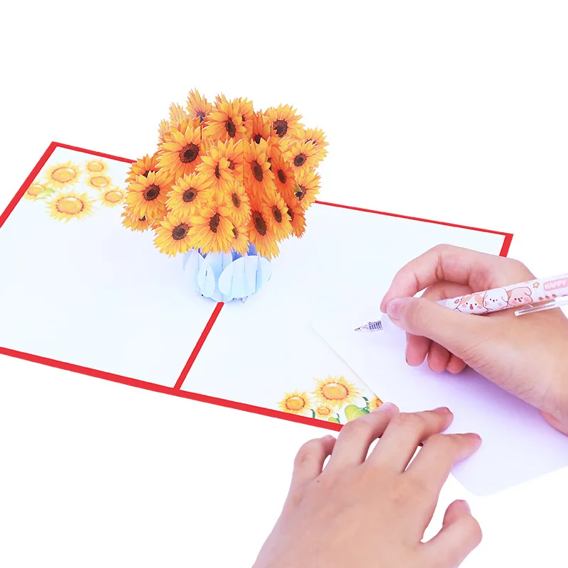 10pcs Handmade Colour Sunflower Vase 3D Pop UP Greeting Invitation Card For Shower Thanks Christmas Wedding Birthday Party Gift