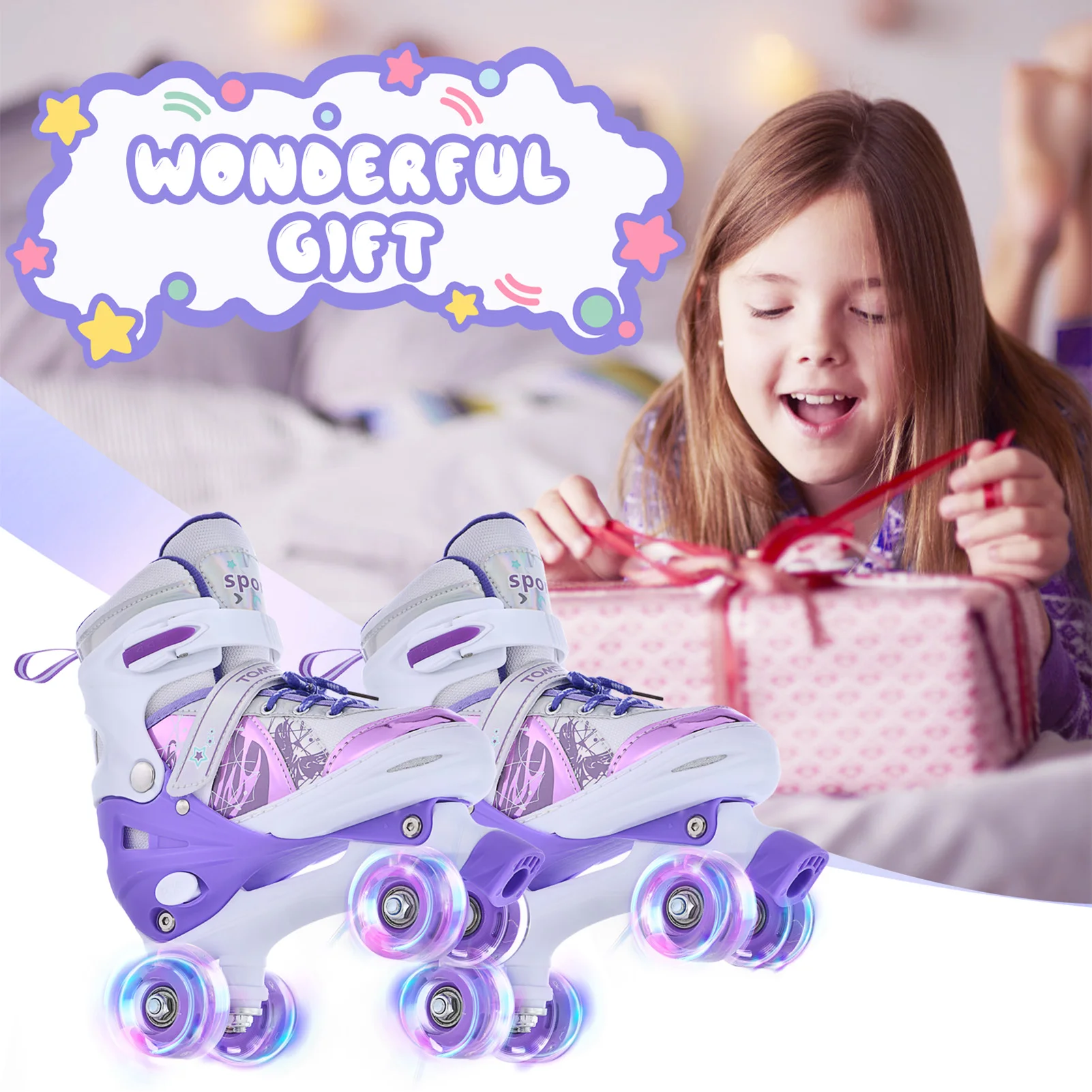 TOMSHOO Roller Skates for Girls Boys for Kids 4 Size Adjustable Light Up Patines Roller para Niñas Niños Tallas Ajustables