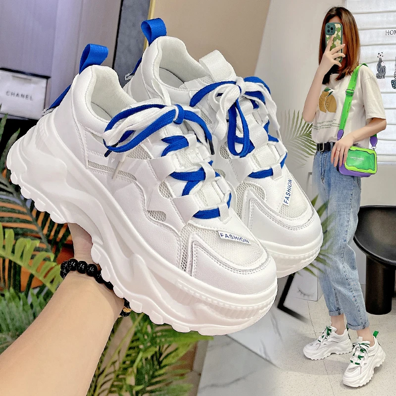 

Women's Sneakers Woman Autumn Breathable Mesh Platform Sports Shoes Female Fashion Lace Up Thick Bottom Vulcanized Shoes