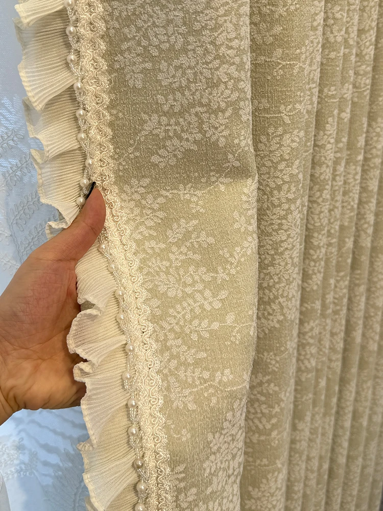 New Double-sided Chenille Jacquard Cream Green Curtains Fot Living Room Bedroom French Window Balcony Customized Products
