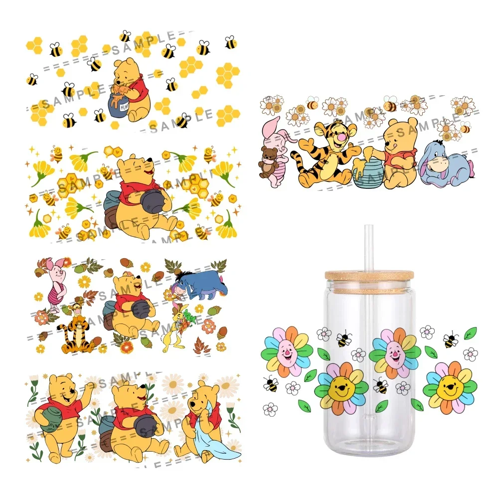 Disney Cartoon Winnie the Pooh UV DTF Aufkleber, wasserfeste Aufkleber für 16oz Glasbecher-Wickelaufkleber