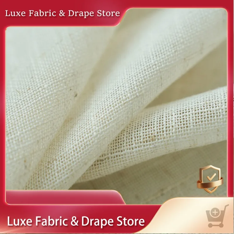 

Japanese Linen Curtains for Living Dining Room Bedroom Ramie Original Solid Color Window Screens Semi-transparent Floor Gauze