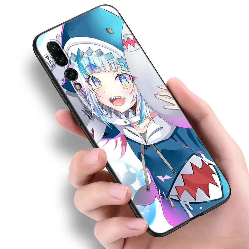 Gawr Gura Anime Black Silicone Phone Case For Huawei P10 P20 P30 P40 Lite P50 P60 Art P50E P Smart Z 2018 2020 2021 Pro 2019