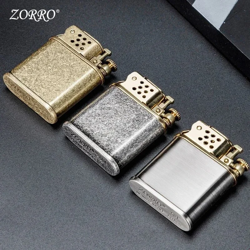 Zorro Brass Liner Kerosene Lighter Bouncing Automatic Ignition Pure Copper Grinding Wheel Lighter Men\'s Collection Smoking Gift